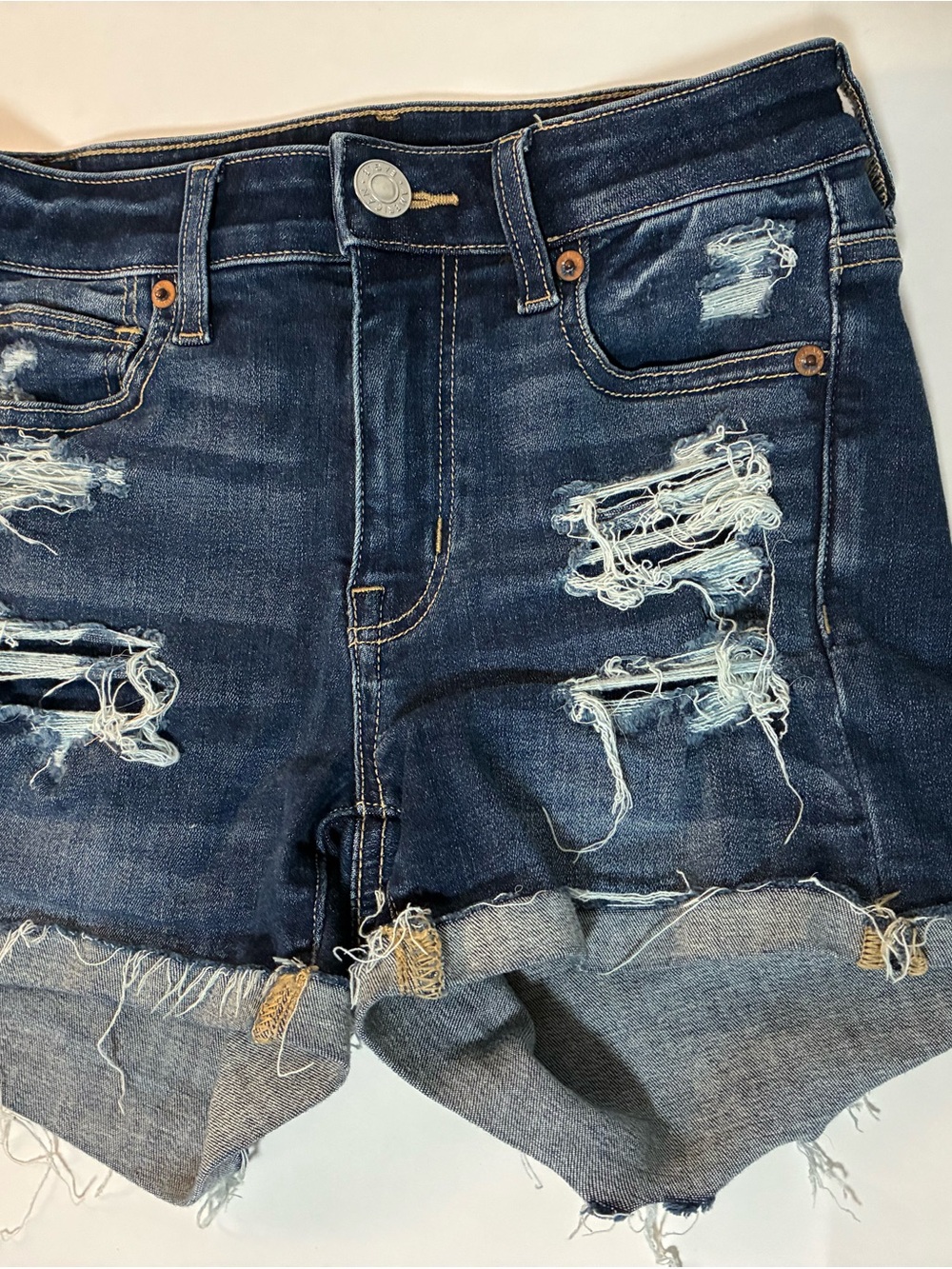 American Eagle Outfitters Distressed Dark Blue Denim Cutoff Shorts